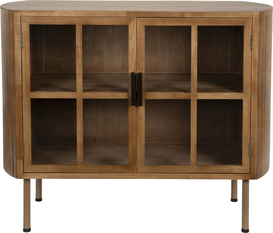 Skænk Studio White Yaz i gummitræ mørkebrun med glasdøre og lameller H80ÃB100ÃD38 cm