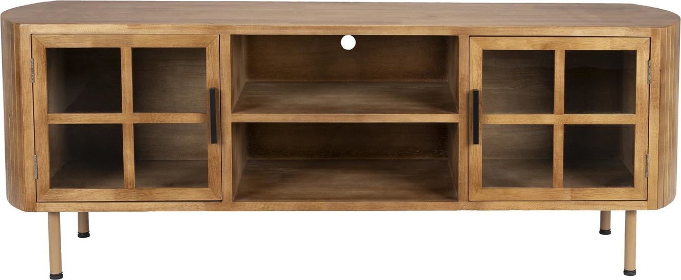 Skænk/sideboard Studio White Yaz i mørkebrun gummitræ med glasdøre lamel-design 150x38x55cm