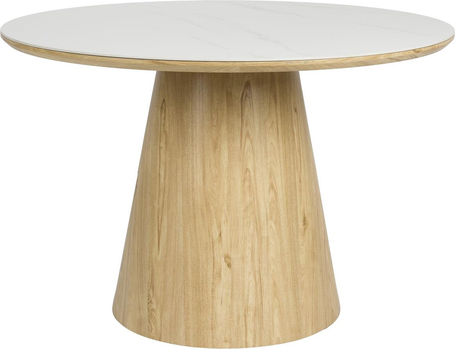 Rundt spisestuebord Studio White Almira Ø115 cm med hvid marmorlignende MDF-plade natur