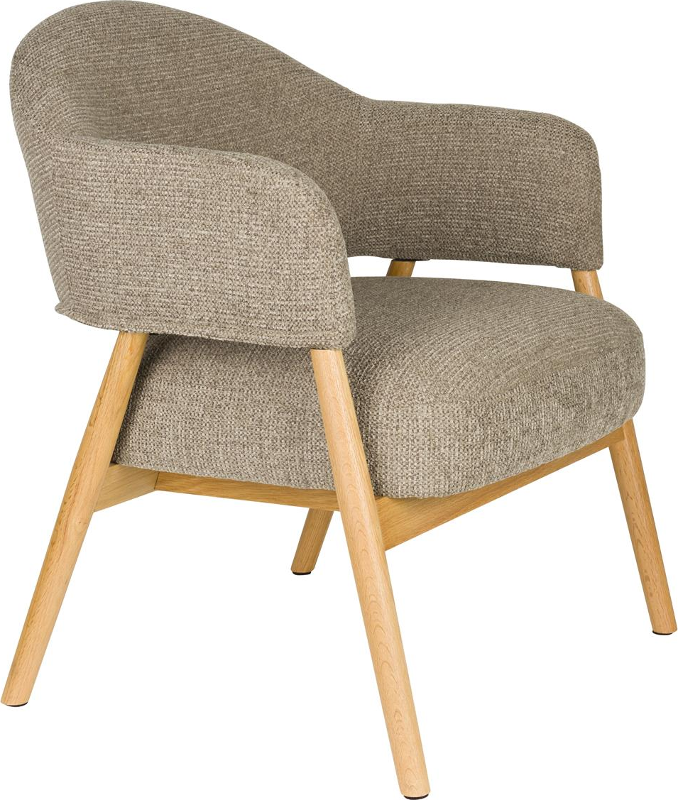 Loungestol Studio White Indy mørk sand slidstærkt polyester PU-skum egetræunderstel med armlæn kompakt nordisk design