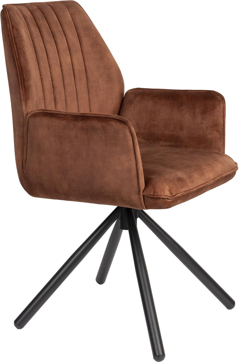 Spisebordsstol med armlæn Studio White Jamie  -  kaffe polyester og metalstel H90xB56xL61 cm