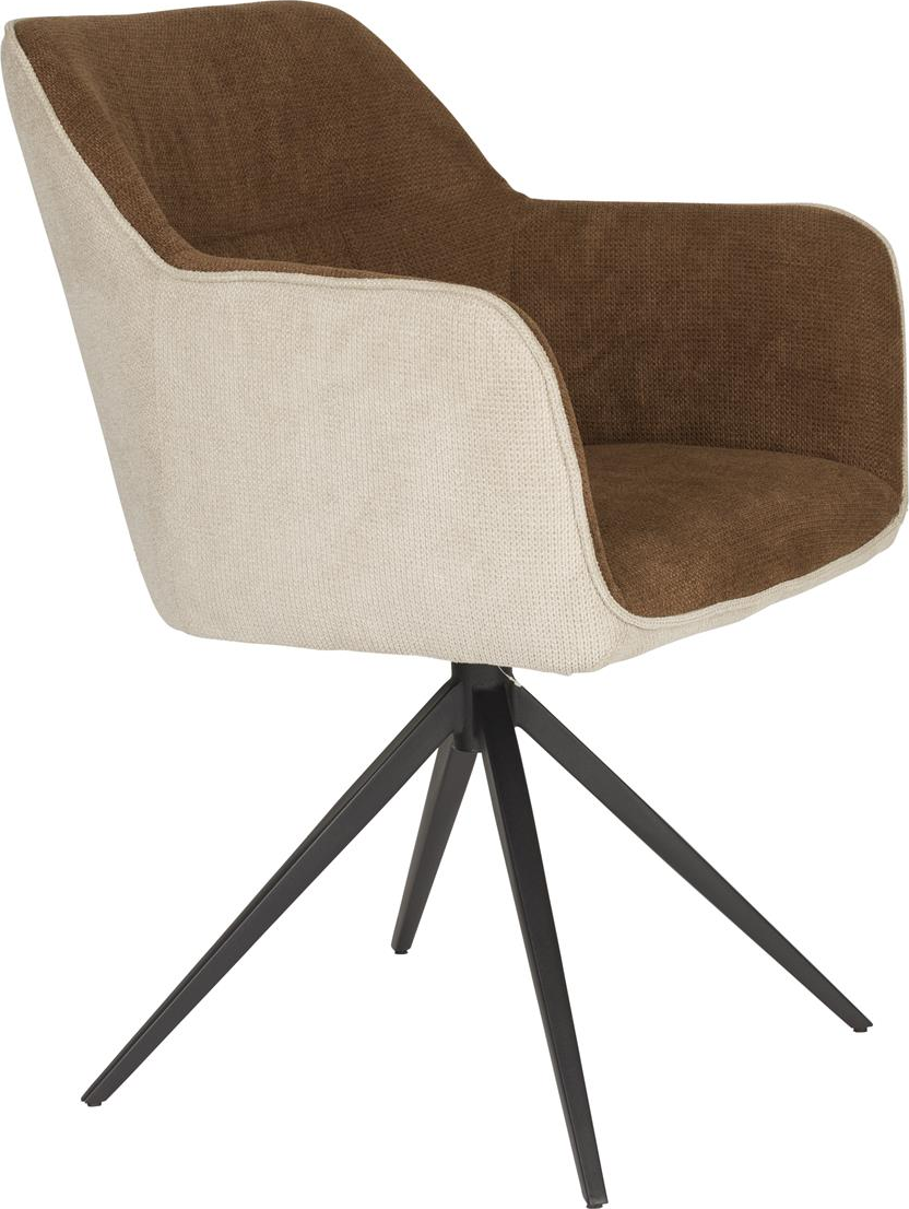 Spisebordsstol med armlæn Studio White Daley kaffe polstret polyester med sort jernstel
