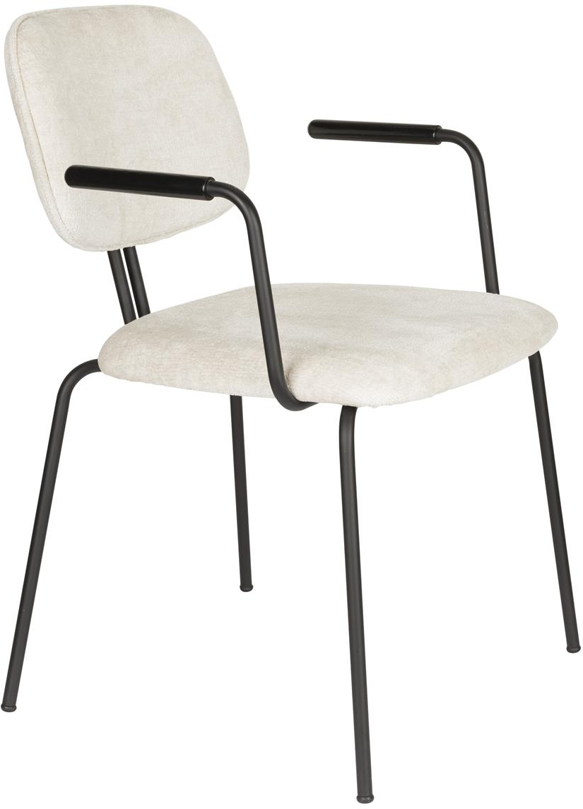 Spisebordsstol med armlæn Studio White Bouton perlemor polstret stabelbar jernramme H77xB52xL59 cm