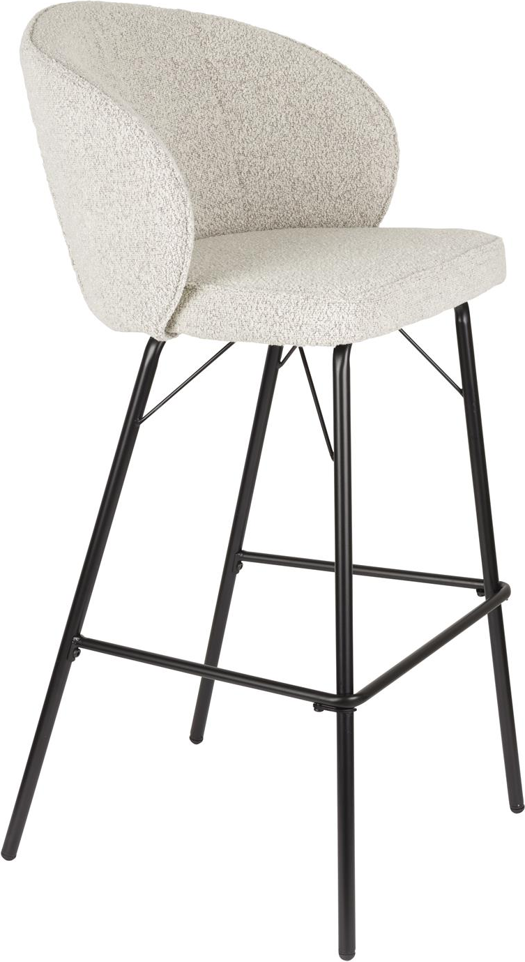 Barstole sæt af 2 Studio White Joa lysgrå polyester med sort jernbase