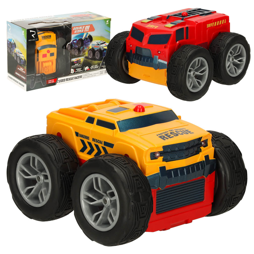 RC Revolt 2 Sided Rescue Racer fjernbetjent bil blå
