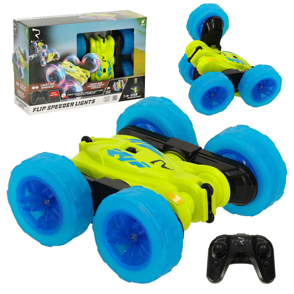RC Revolt Flip Speeder fjernbetjent bil med lysende hjul