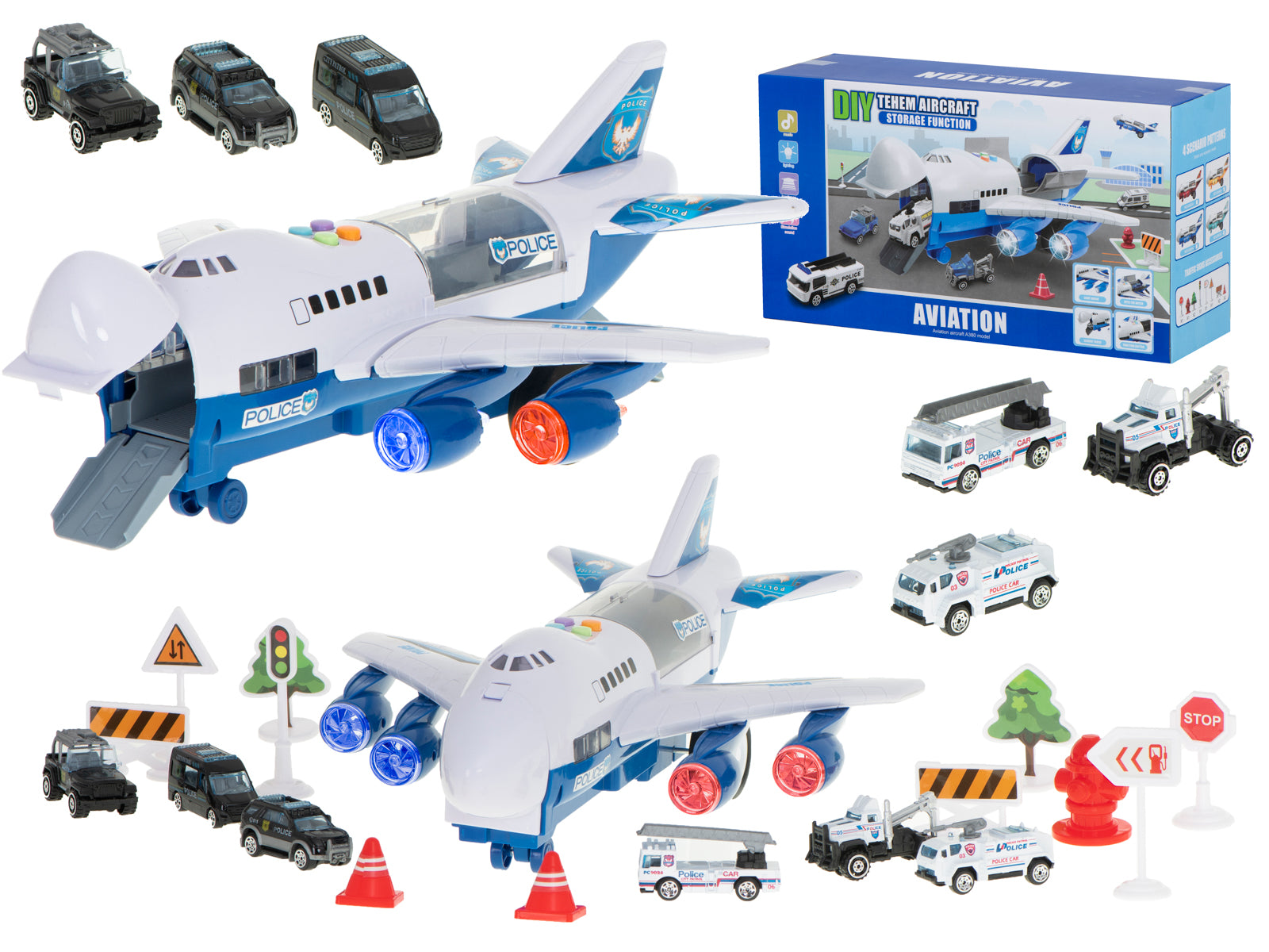 Transportfly + 6 biler politi side/front