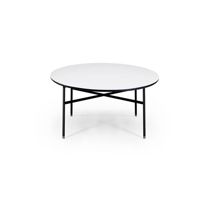 Skovby SM243 / SM262S sofabord - Ø 99 cm - Bordplade: Hvid laminat med sort kant  : Erling Christensen Møbler