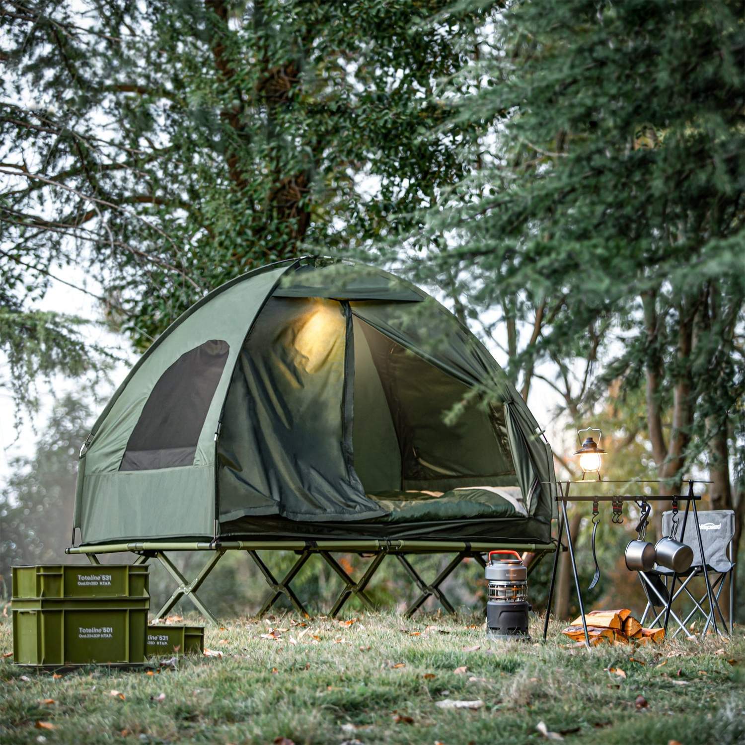 Campingtelt med plads til 2-personer, 193x145x185cm, grøn
