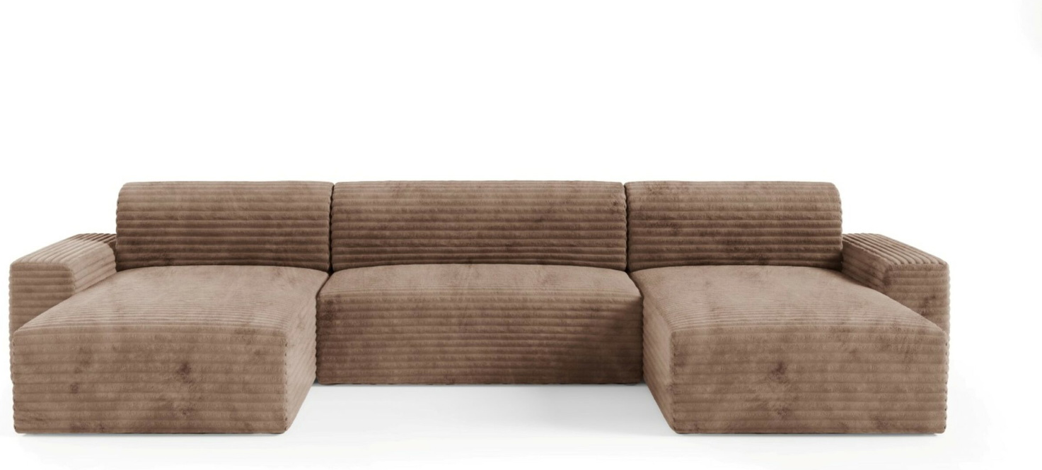 U-sofa Maison Vellé Calira 300x185 cm, sovefunktion 340x140 cm, Tilia 17 ribbet stof, hjørnesofa