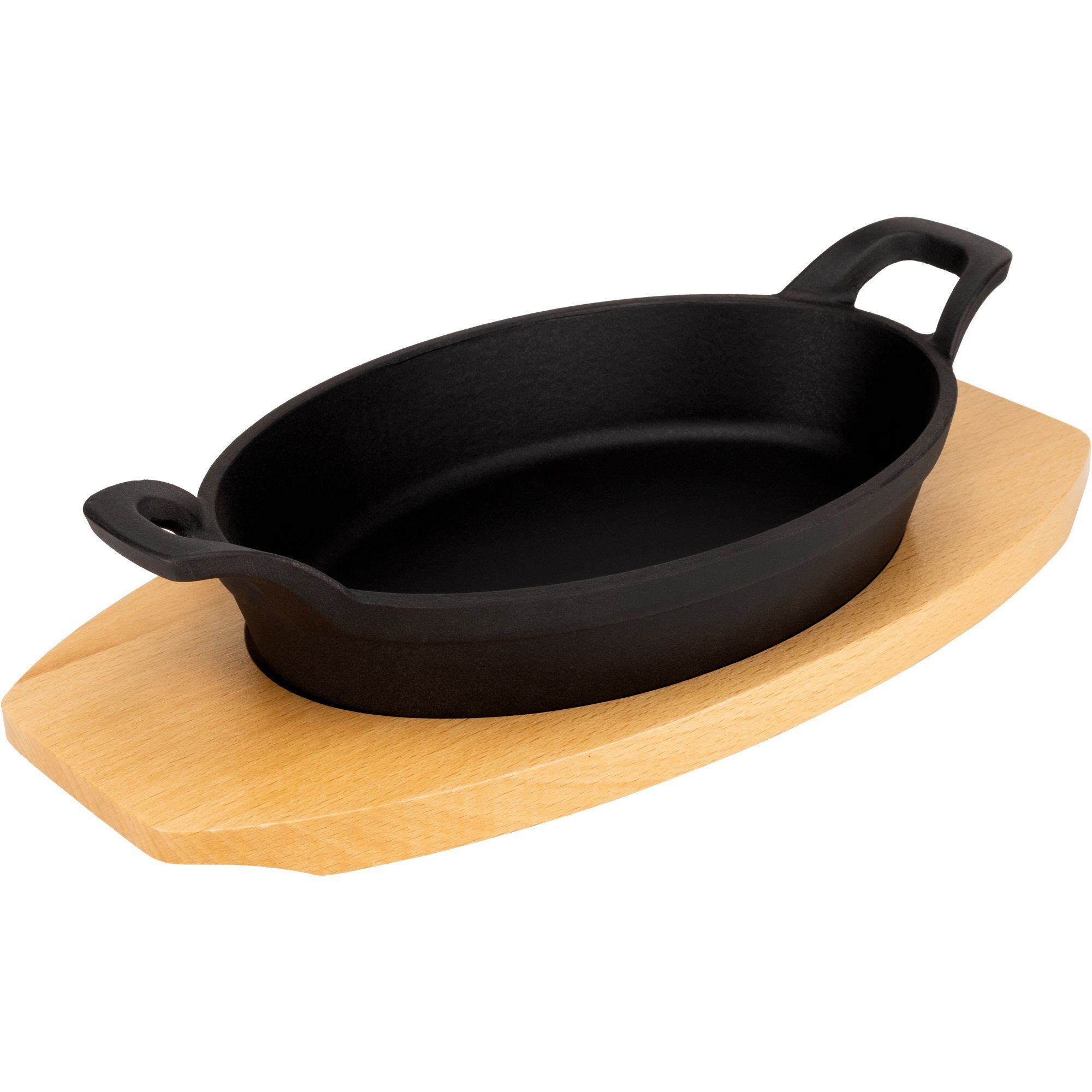 Essentials Oval Støbejernsform 22 cm, bordskåner i træ