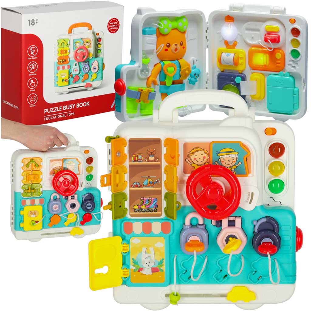 Sensorisk montessori manipulationsbræt montessori etui knopper bamse XXL lys lyd