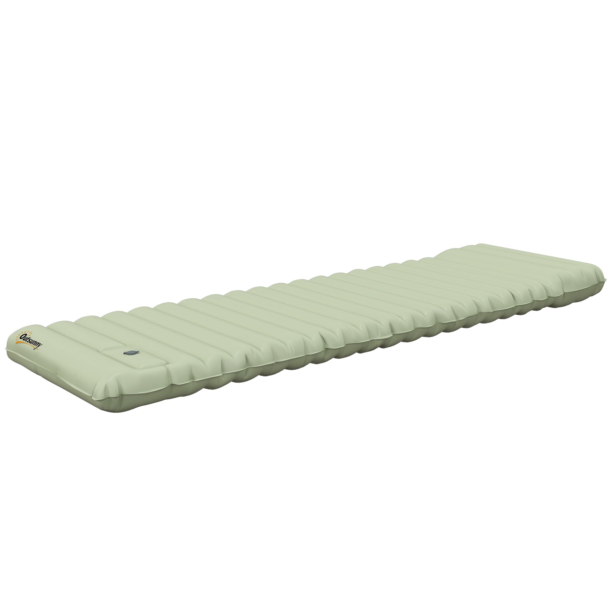 Luftmadras, campingmåtte, vandafvisende, rivefast, med fodpumpe, nylon, 200l x 60b x 10h cm, grøn