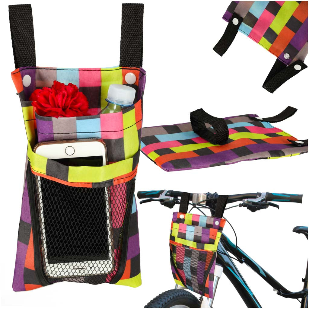 Taske til cykel, scooter, telefon, cykeltaske, farverigt tern.