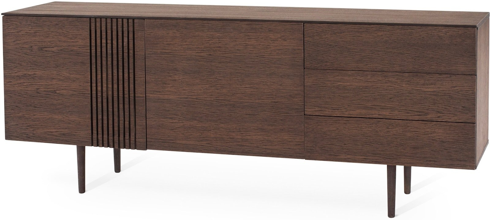 Skænk Torkelson JOEL i røgbejdset eg finér med to låger, tre skuffer og aftagelige hylder  -  180x42x70 cm
