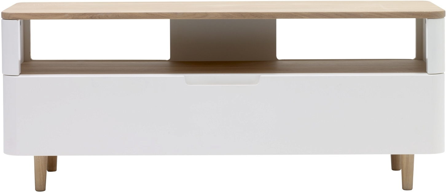 TV-bord Nordique Design Amalfi i egetræ & hvid MDF 120Ã40Ã49 cm med skuffe og åben hylde