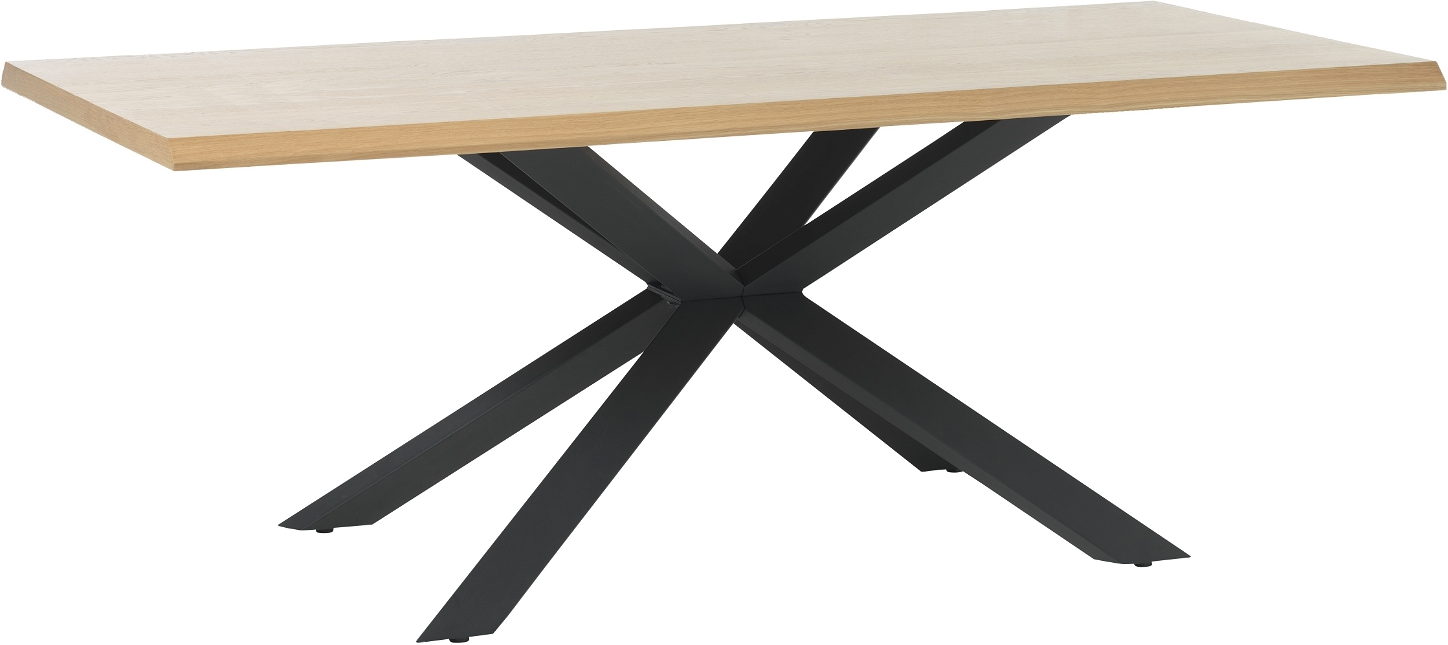 Spisebord Nordique Design Arno 200x100x75 cm til 6 pers.  -  naturlig egetræs bordplade & sorte metalben