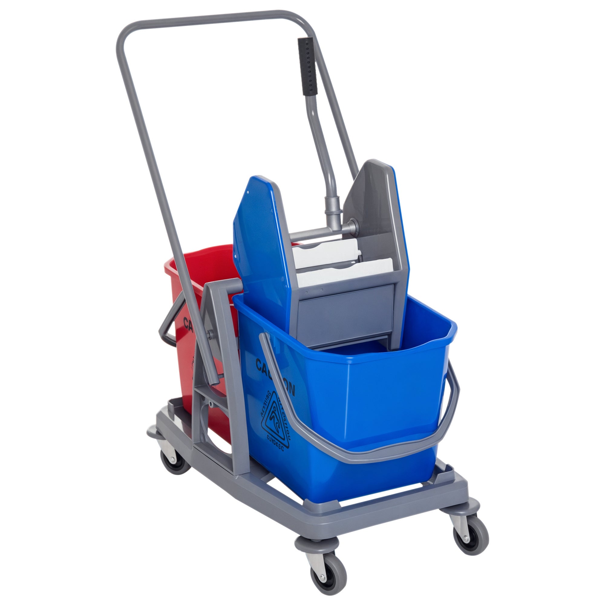 Rengøringsvogn moppevogn med 2 spande systemvogn med 4 letløbende hjul metal+pp blå+rød 73 Ã 45 Ã 92 cm
