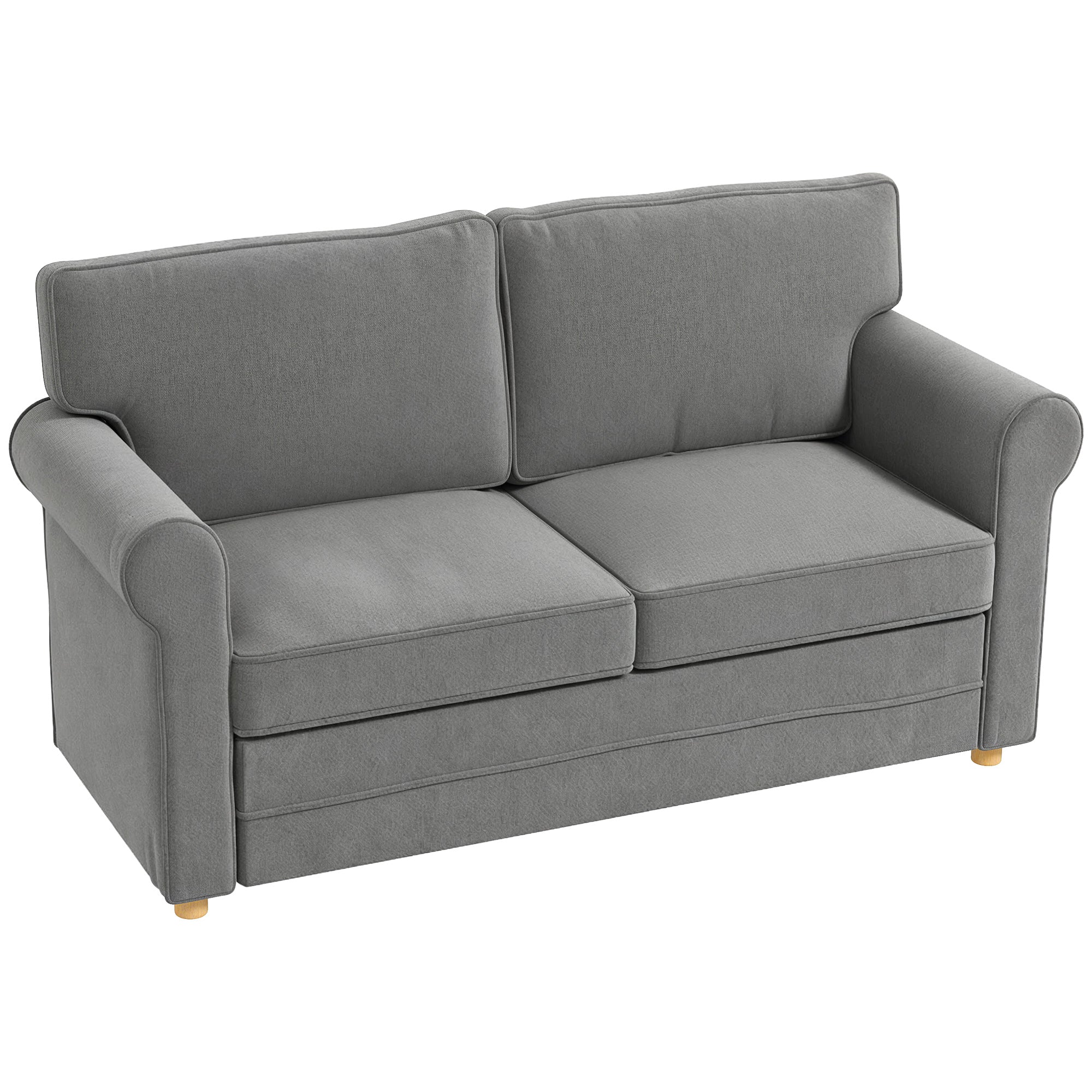 2-Personers sofa, kompakt stuesofa, stof med hørlook, bløde sædehynder, stålstel, mørkegrå
