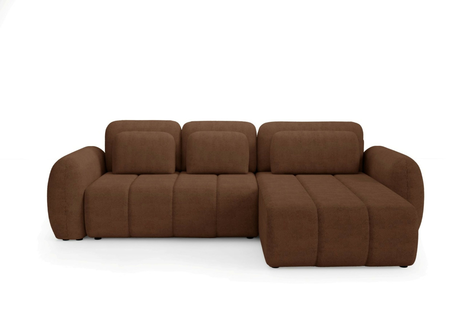 Hjørnesofa Maison Vellé Norvella - loungesofa med sovefunktion 240x140, Quelle bouclé 100% polyester, skjult opbevaring, Quelle 54