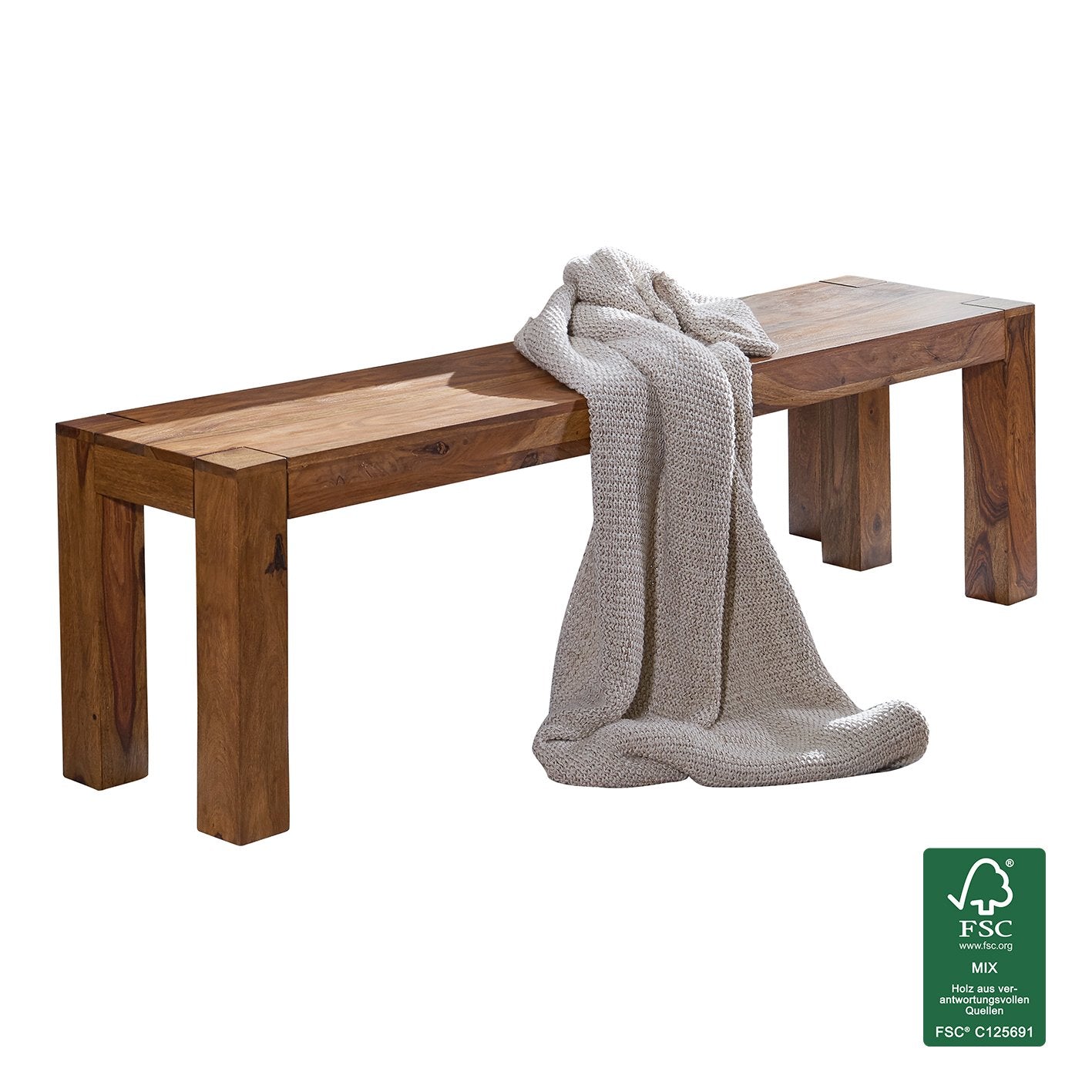 Spisebordsbænk i massivt FSCÂ®-certificeret træ, 140x35 cm, brun