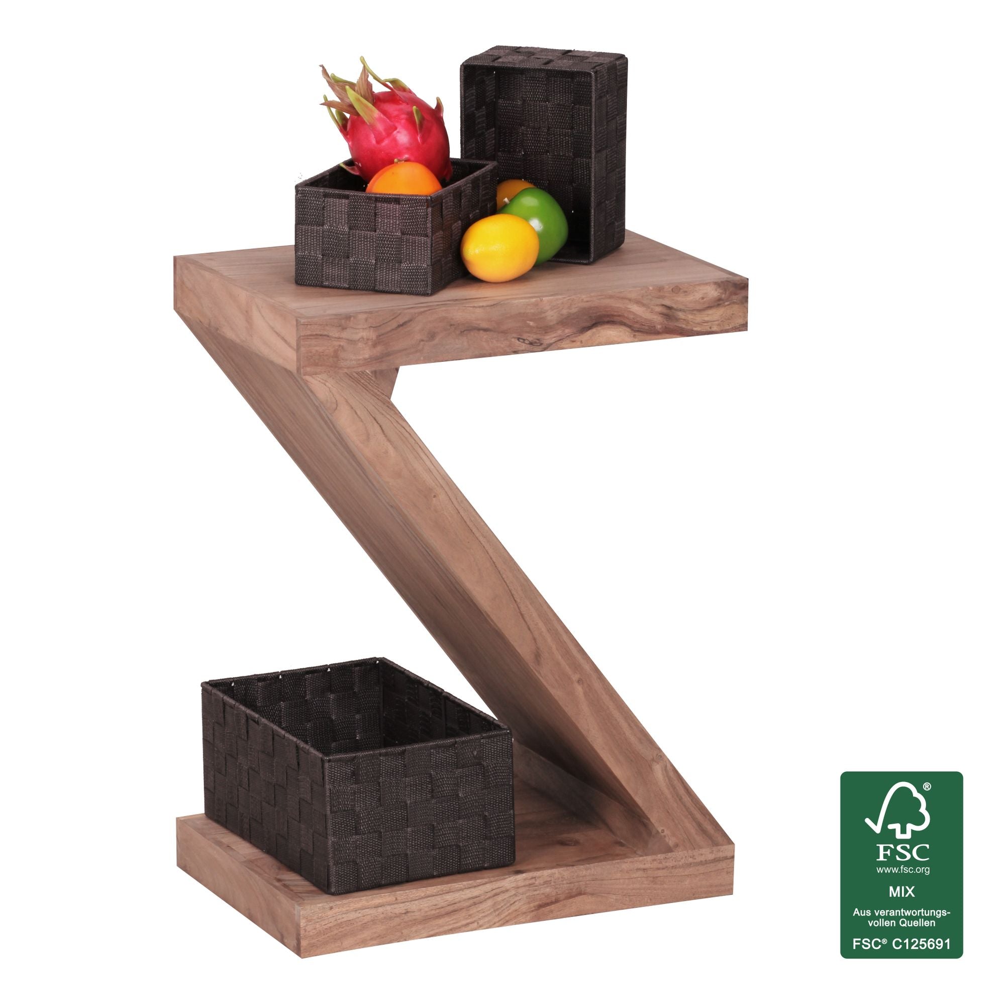 Z-formet sidebord / sofabord i FSCÂ®-certificeret træ, håndlavet, brun