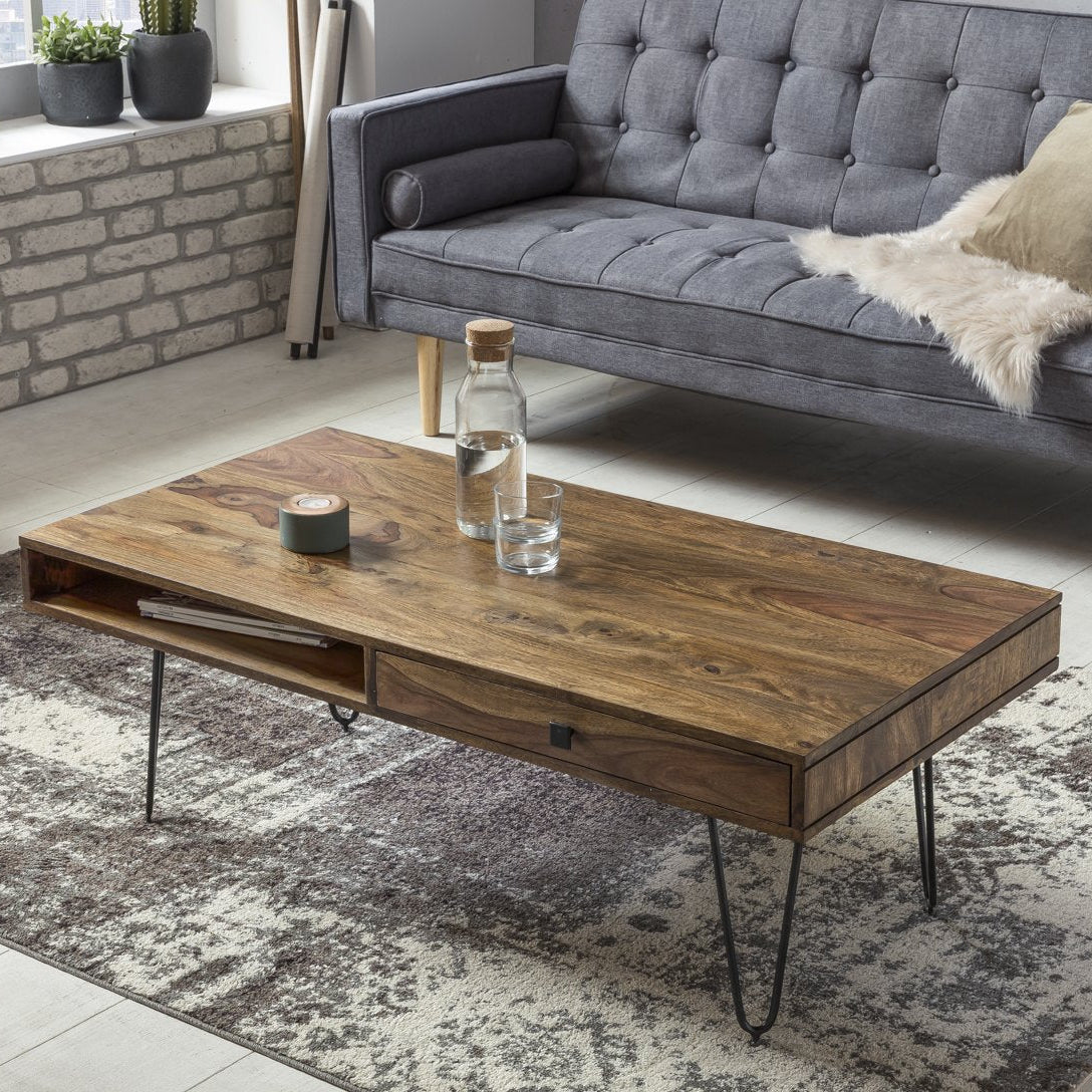 Sofabord i massiv sheeshamtræ med skuffer, 120X60X43cm