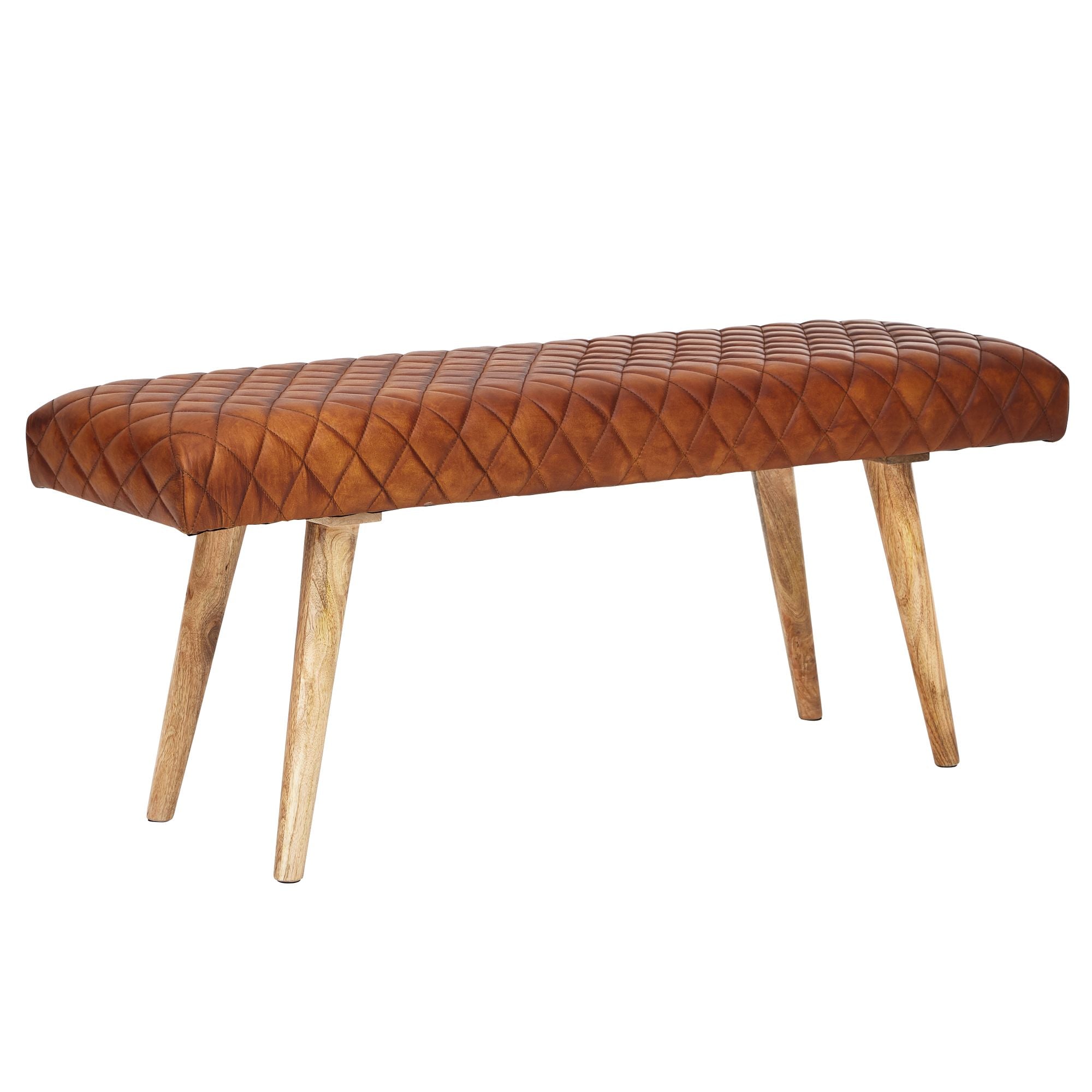 Smuk entrébænk i ægte læder, 115 cm, brun