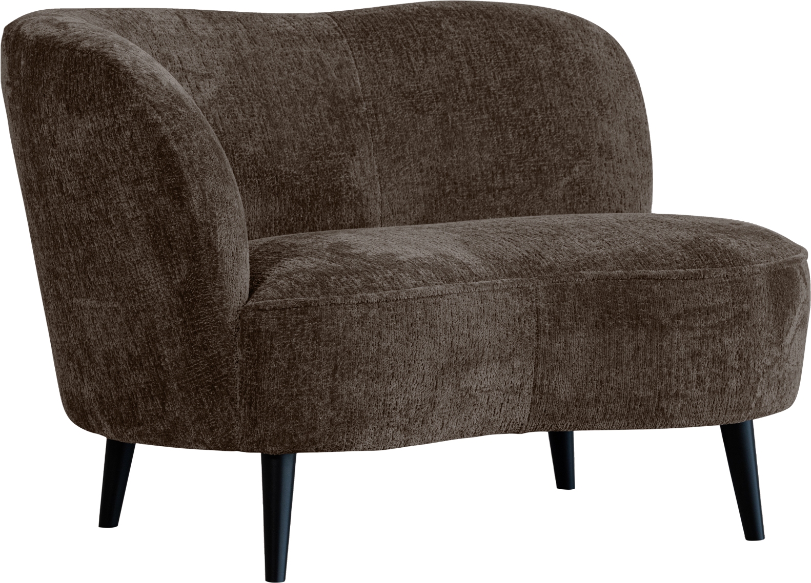 Lænesofa WOOOD Sara venstrevendt fløjl gråbrun moderne boheme elegance med runde træben