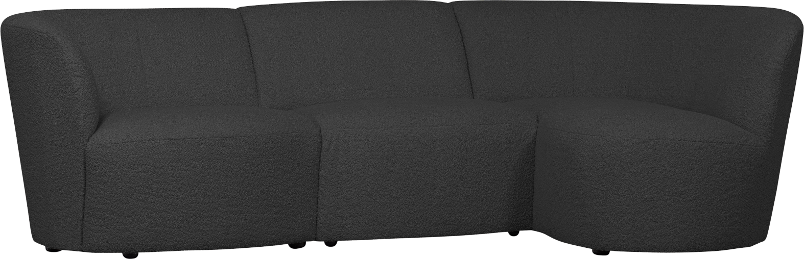 3-personers sofa WOOOD Coco højrevendt mørkegrå uldbouclé chaiselong