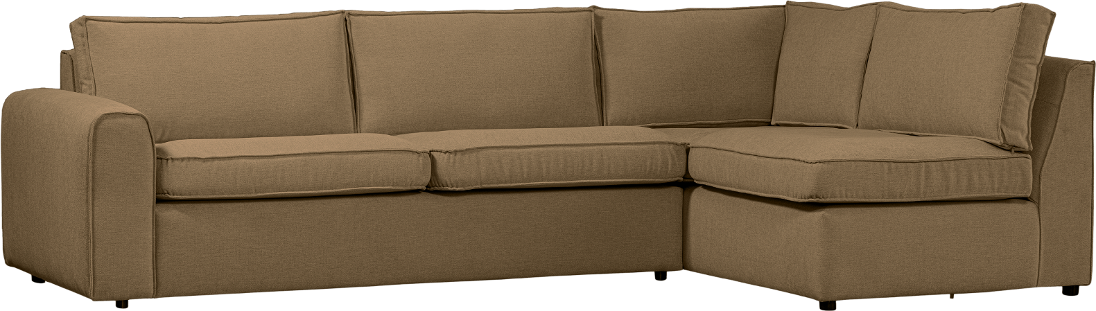 Højrevendt hjørnesofa WOOOD Freek lysebrun polyester 284Ã175 cm