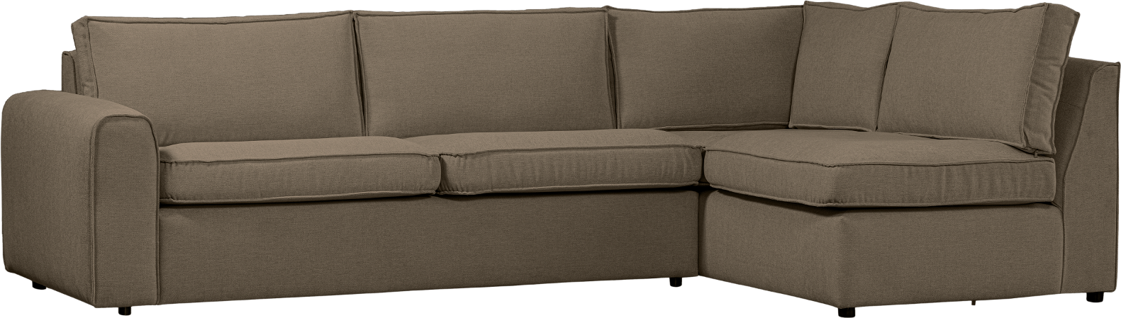 Hjørnesofa højrevendt WOOOD Freek mørkt sand  -  komfortabel L-sofa i vævet polyester