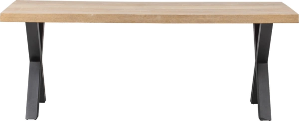 Spisebord WOOOD Tablo A Plankebord i mangotræ med kalkvasket finish og krydsben, natur, L180ÃD90ÃH75