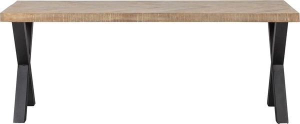 Spisebord WOOOD Tablo Herringbone i mangotræ  -  sildebensmønster plankebord m. sort Alkmaar metalben, plads til 6-8 pers., H75ÃL200ÃD90 cm
