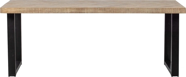 Spisebord WOOOD Tablo plankebord sildebensmønster mangotræ natur 200x90 cm med mat sort U-ben
