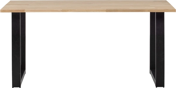 Spisebord WOOOD Tablo plankebord 180x90 cm ubehandlet egetræ natur med sorte metal U-ben  -  robust moderne design til 4-6 pers