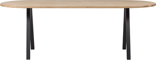 Plankebord WOOOD Tablo oval 220x90 cm egetræsbord med mat sort metalben