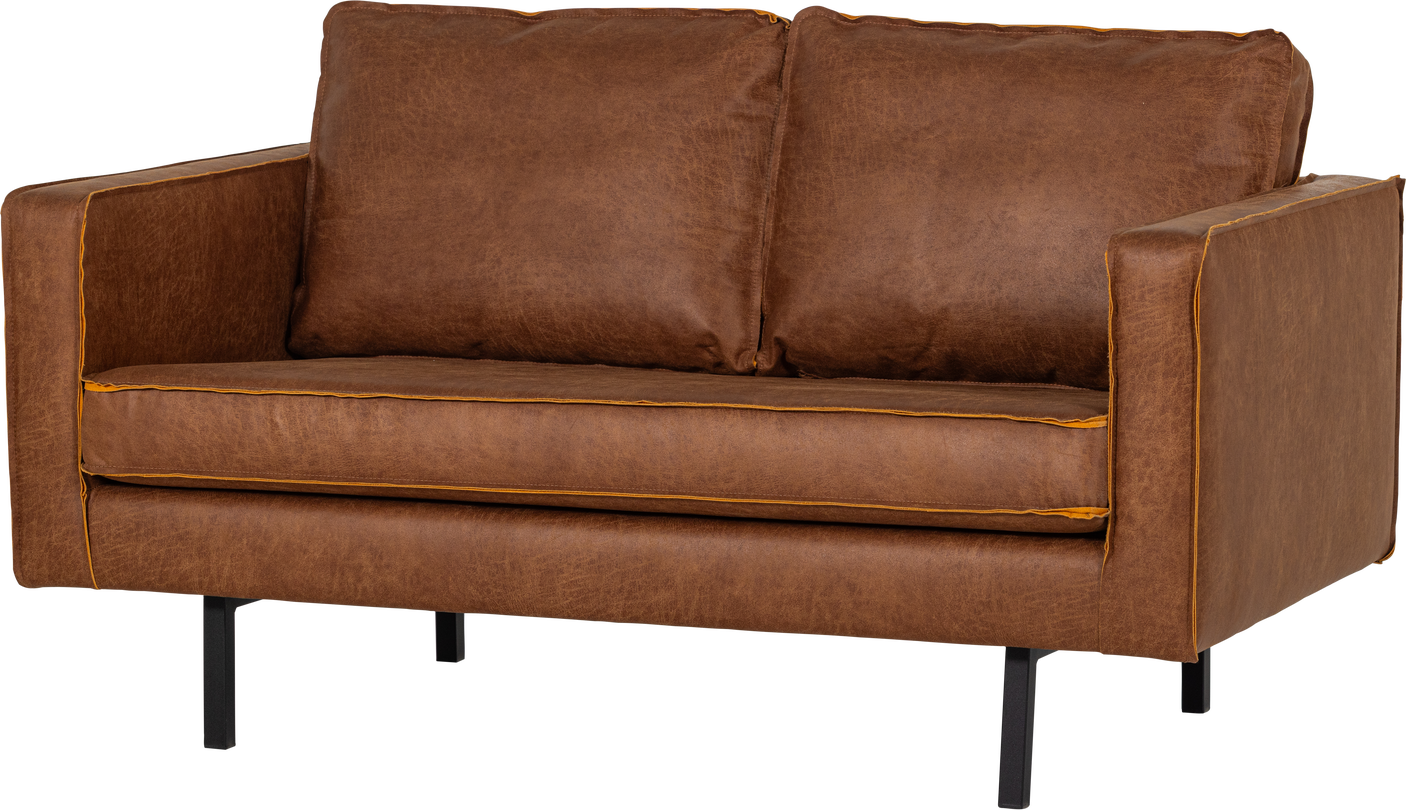 2-personers sofa WOOOD Rodeo, cognac ecoleather kunstlæder, fast siddekomfort, H85ÃB150ÃD86 cm