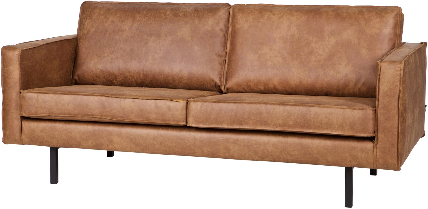 2,5-personers sofa WOOOD Rodeo cognac ecoleather kunstlæder med metalstel, fast siddekomfort, 190x86 cm