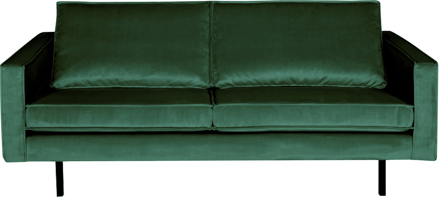 2,5-personers sofa WOOOD Rodeo, skovgrøn velour, høj benramme, faste hynder, 190 cm