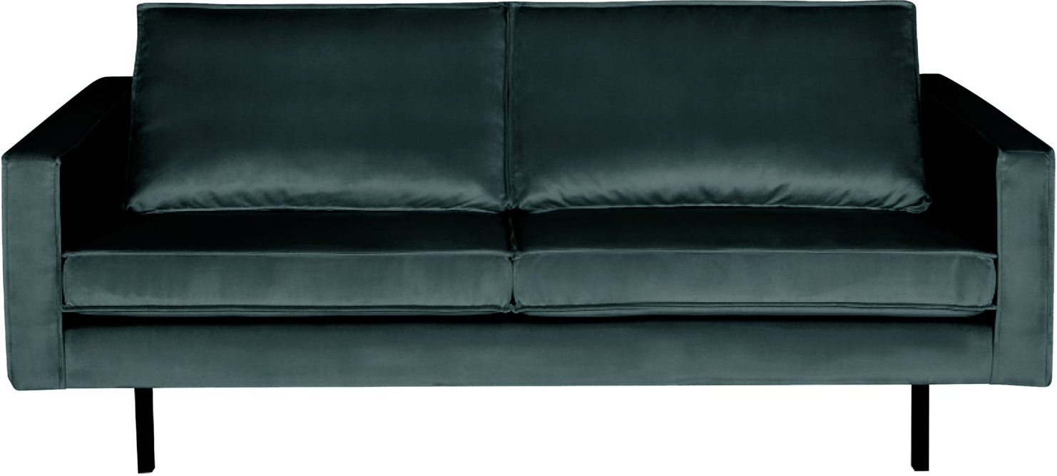 2,5-personers sofa WOOOD Rodeo, velour fløjl teal, 190 cm, slankt metalstel, fast komfort