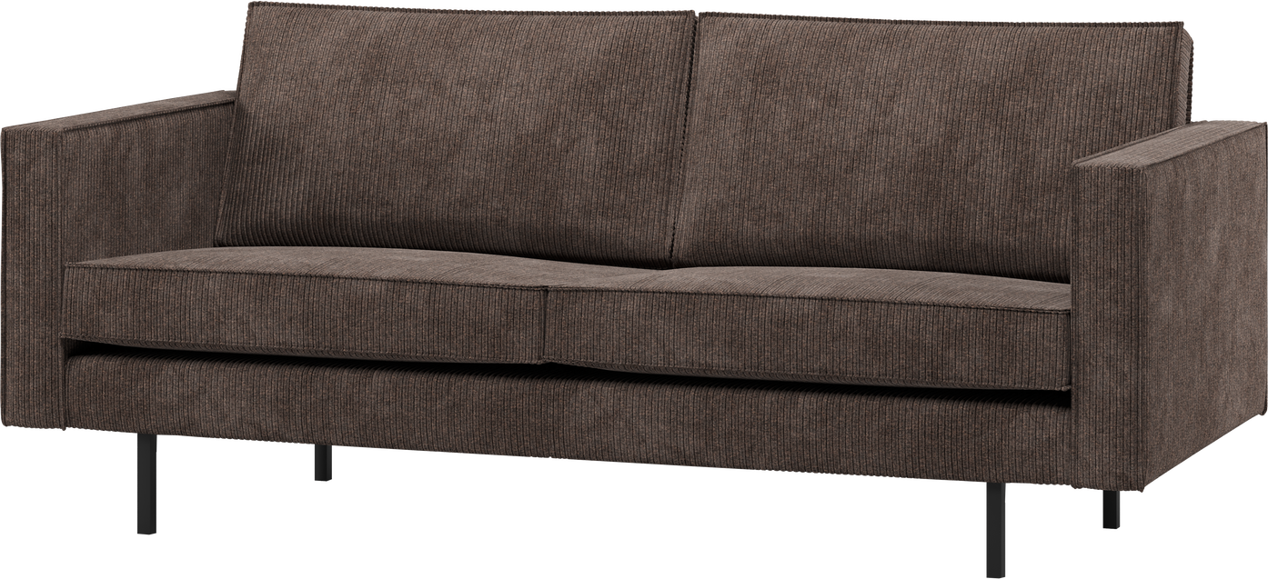 2,5-personers sofa WOOOD Rodeo brun ribstof 100% polyester, fløjlsagtig, metalben, moderne