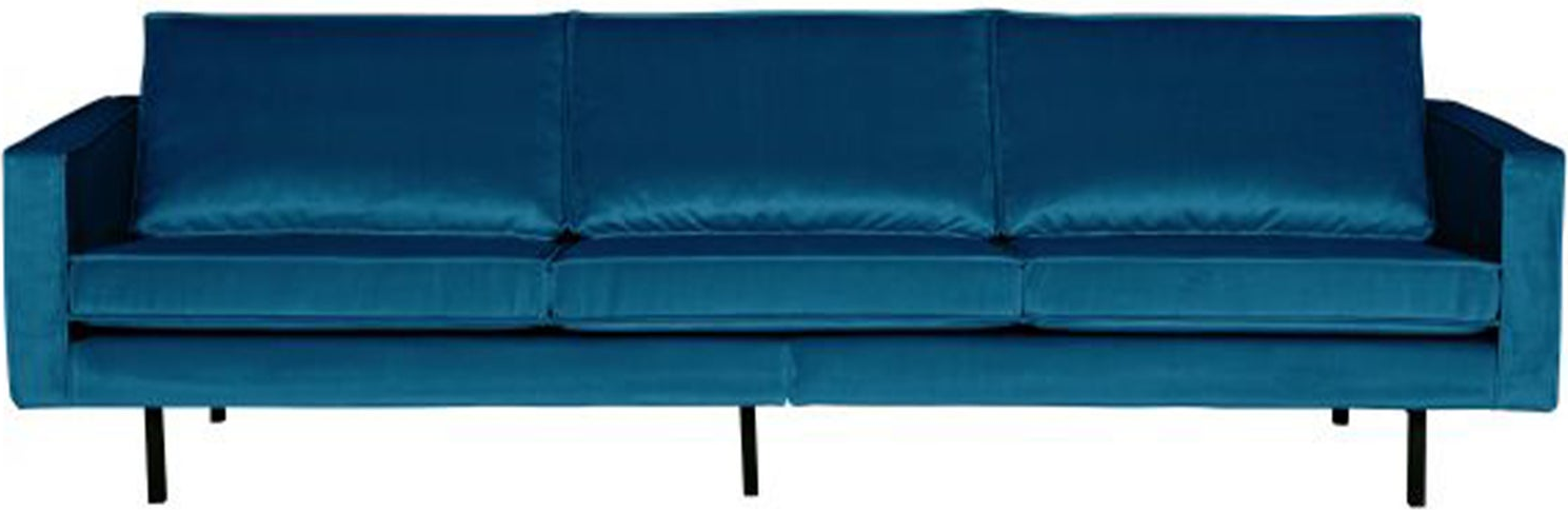 3-personers sofa WOOOD Rodeo, blå velour fløjl - fast siddekomfort, høj benramme, B 277 cm