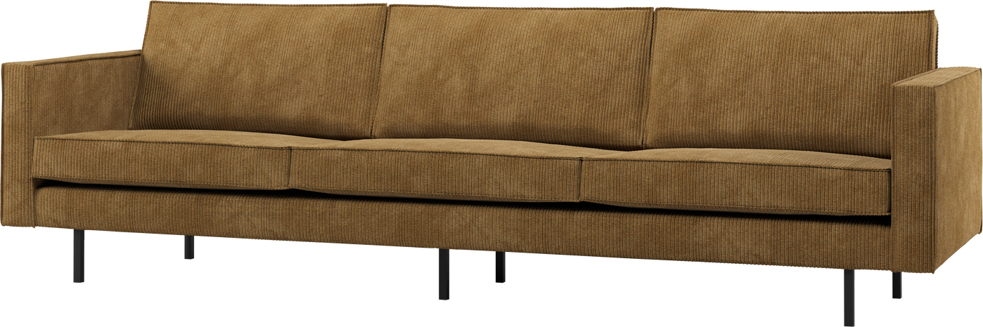 3-personers sofa WOOOD Rodeo - honninggul Remy ribstof, luksuriøs rib, Martindale 80.000, højt benstel