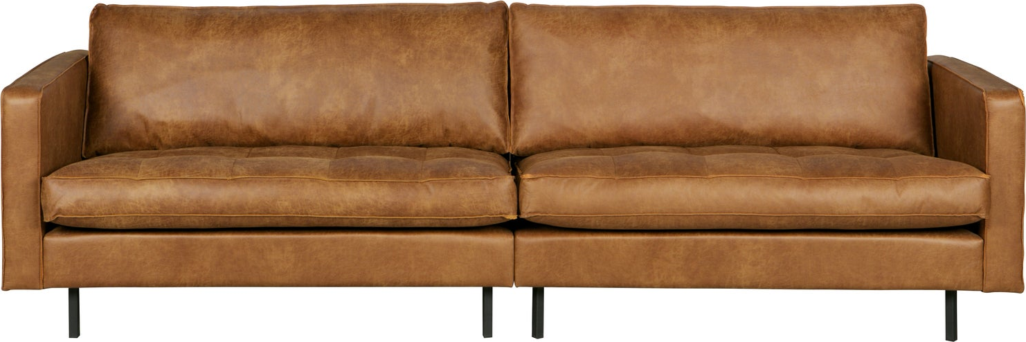 3-personers sofa WOOOD Rodeo Classic cognac ecoleather, quiltede sædehynder, metalben, B 275 cm
