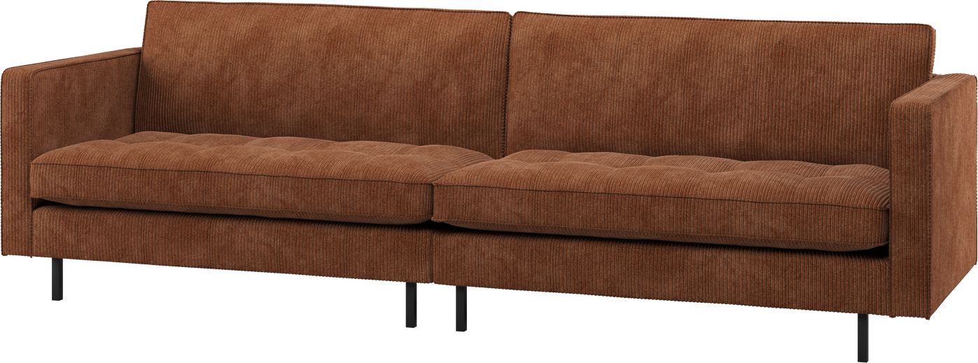 3-personers sofa WOOOD Rodeo Classic rustbrun ribstof 275 cm, jacquardvævet polyester, fast komfort