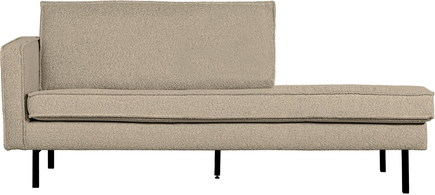 Daybed WOOOD Rodeo venstrevendt, beige bouclé loungemøbel med metalben