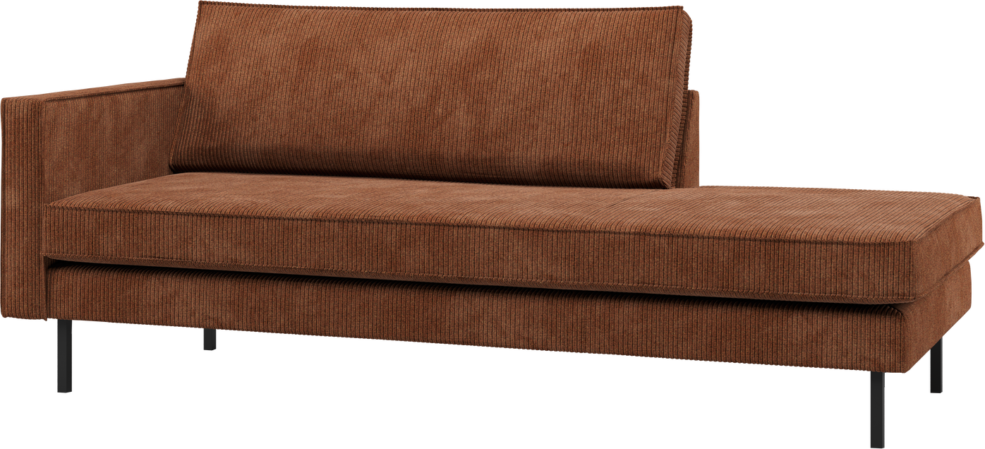 Daybed WOOOD Rodeo, rustbrun ribstof jacquard, venstrevendt, B203 x D86 cm