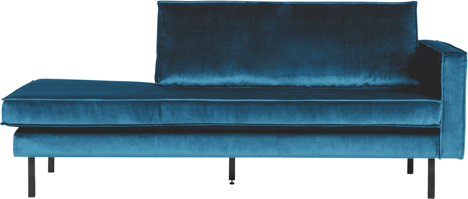 Daybed / loungesofa WOOOD Rodeo blå velour 203x86 cm højrevendt, fast sæde