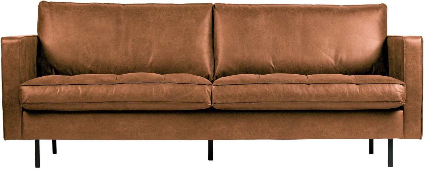 2,5-personers sofa WOOOD Rodeo Classic, cognac genbrugslæder, quiltet sæde, B230 cm